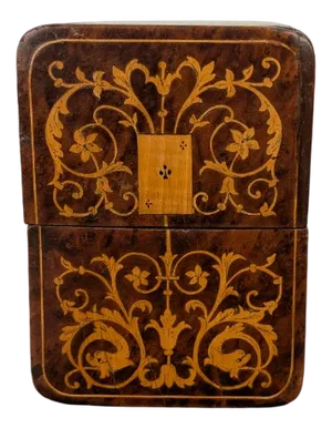 Napoleon III Map Case in Wood with Marquetry Renaissance Decor, 1850s