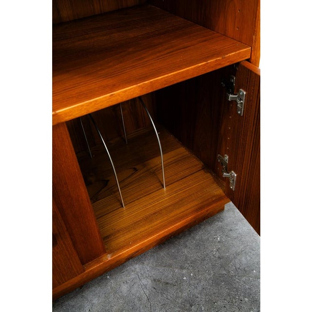 Wood Mid Century Danish Modern Bookshelf Media Cabinet Teak Shelves 2 Doors MCM Shelf For Sale - Image 7 of 12