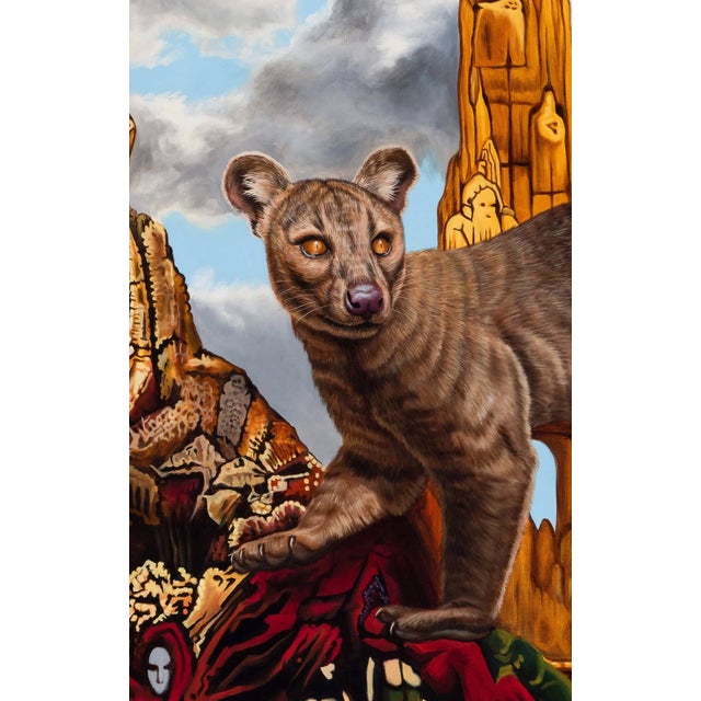 Surrealism Fossa by Robin Hextrum | Oil on canvas Oil painting of a fossa in a surreal landscape. For Sale - Image 3 of 5
