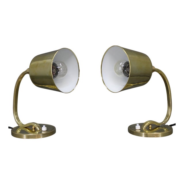 Adjustable Brass Table Lamps, Czechoslovakia, 1930s, Set of 2 For Sale
