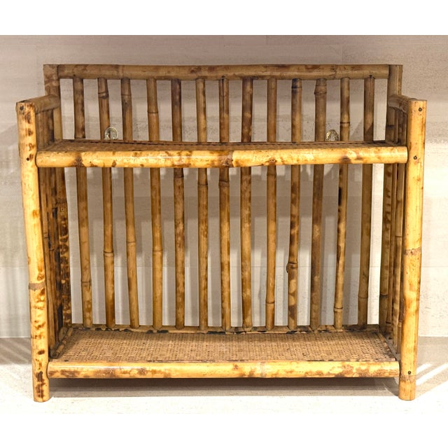 English Tortoise Rattan Burnt Bamboo Wall or Tabletop Shelf For Sale - Image 3 of 12