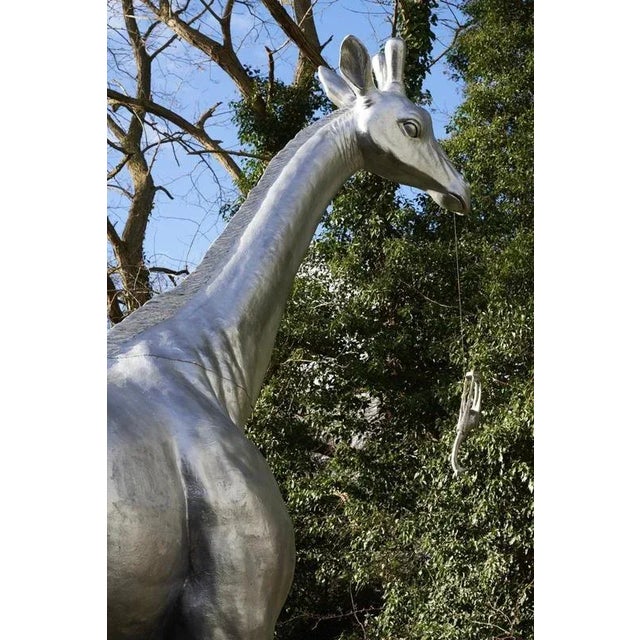 1990s Life-Size Silver Giraffe Sculpture, 1990 For Sale - Image 5 of 12