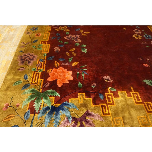 1920s Stunning Colorful Floral Pattern in a Red-Raspebery Ground Color Chinese Art Deco Rug For Sale - Image 5 of 11