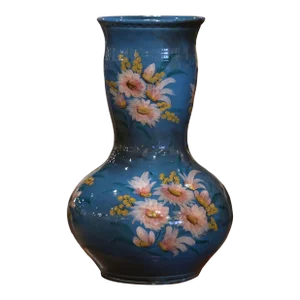 Mid-Century French Hand Painted Ceramic Vase Signed F. Caleca Vallauris