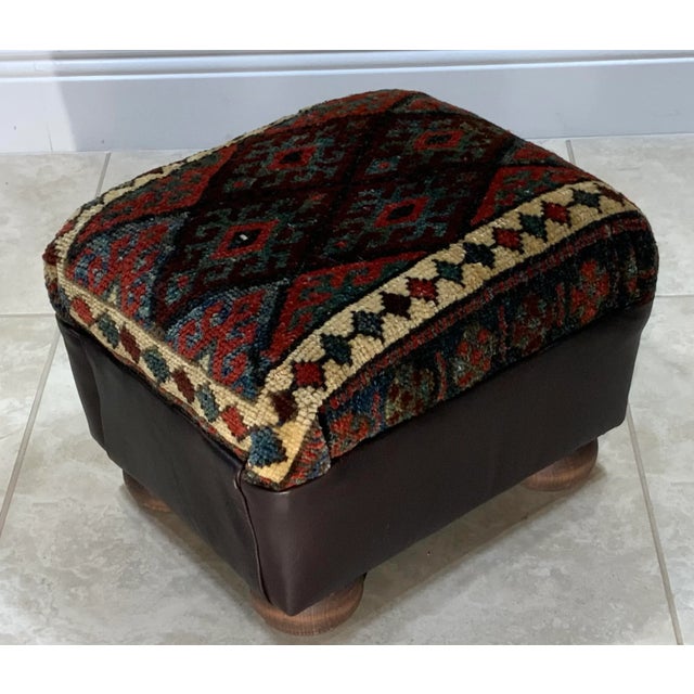 1960s Hand Woven Rug Upholstered Foot Stool For Sale - Image 11 of 11