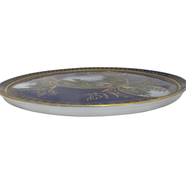 Carl Knoll Carlsbad 19thC Hand Painted Landscape Porcelain Round Serving Tray For Sale In Portland, OR - Image 6 of 11