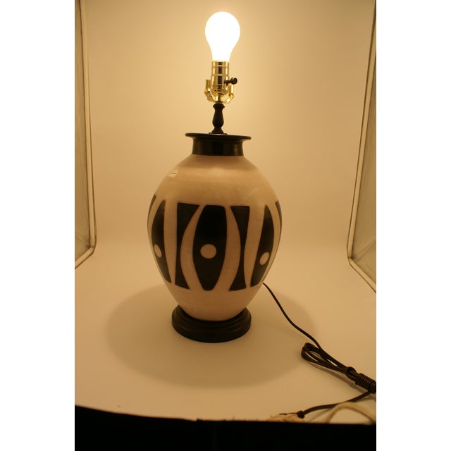 Late 20th Century Black & Ivory Geometric Chulucanas Pottery Lamp – Handcrafted Peruvian Art-Inca Style #1 For Sale - Image 9 of 9