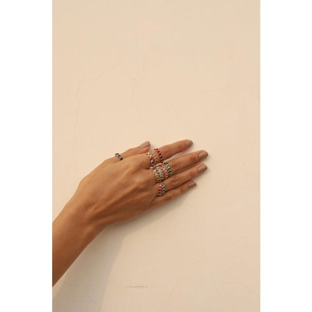 18k Yellow Gold Pink Sapphire Half Eternity Ring Band Size 7 For Sale - Image 9 of 12