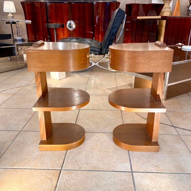 Vintage Bedside Tables in Oak Veneer, 1940s For Sale - Image 4 of 6