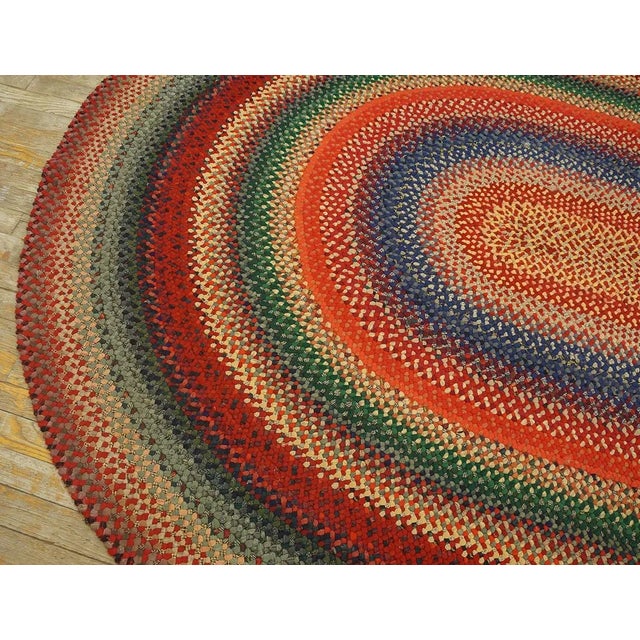 1930s Multicolor Folk Art Antique Oval American Braided Rug 6'10" X 9'2" Cotton Carpet For Sale - Image 9 of 15