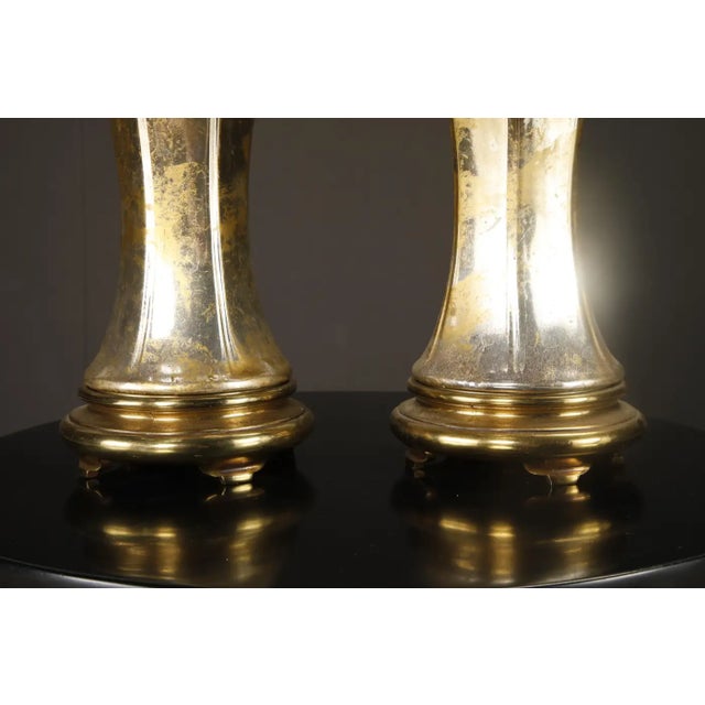 1950s Italian Mercury Glass Table Lamps With Gilt Brass Bases, Murano - a Pair For Sale - Image 12 of 15