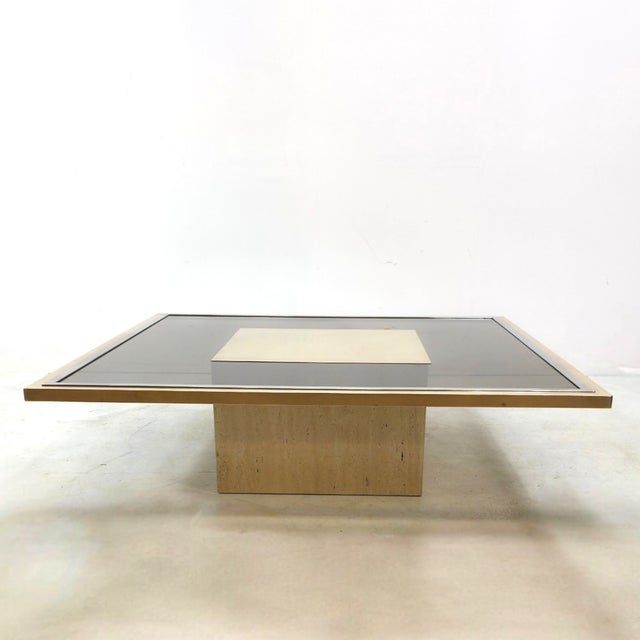 Brass and Travertin Coffee Table by Georges Mathias, Belgium, 1970s For Sale - Image 10 of 10