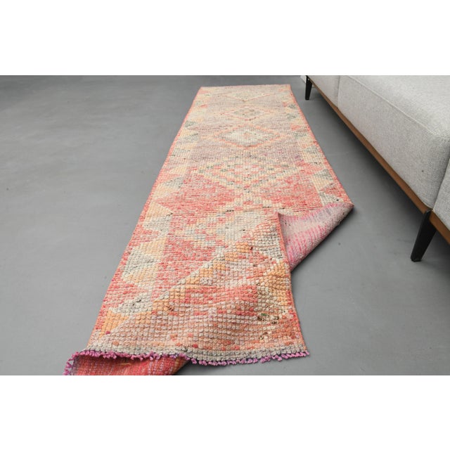 Traditional 1970s Turkish Oushak Handmade Wool Cotton Pink Runner Rug For Sale - Image 3 of 9
