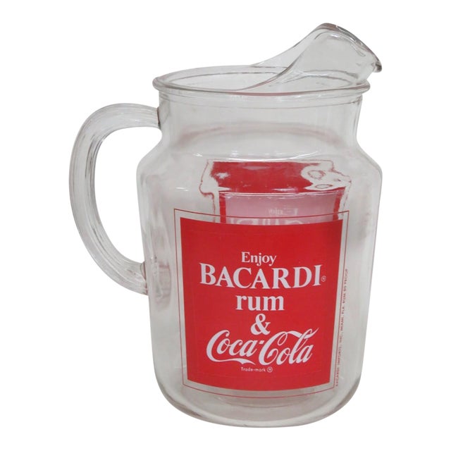 Advertising Glass Pitcher for Bacardi Rum and Coca Cola 1970s Promotion For Sale