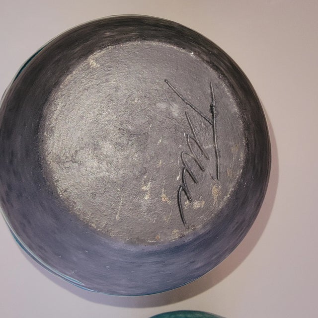 Antic Blue Triptych Vintage Pottery- Set of 3 For Sale - Image 9 of 11