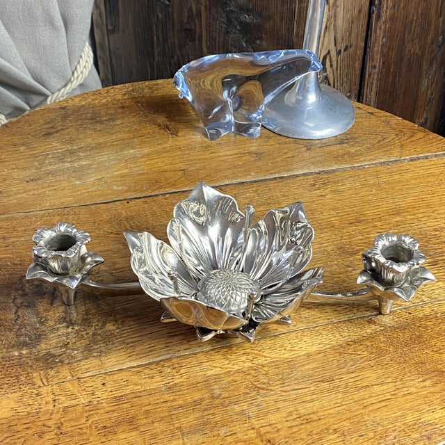 Flower Candleholder with Lotus Flower Heart Ashtray with Removable Petals in Silver-Plated Metal, 1960s For Sale - Image 13 of 14