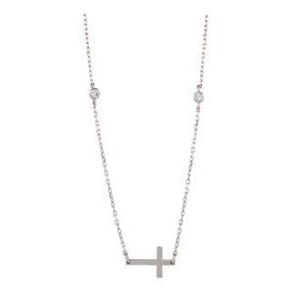 Sterling Silver Cross Charm & Diamond Chain Necklace For Sale