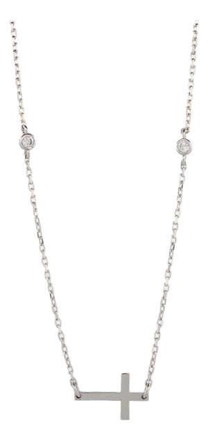 Sterling Silver Cross Charm & Diamond Chain Necklace