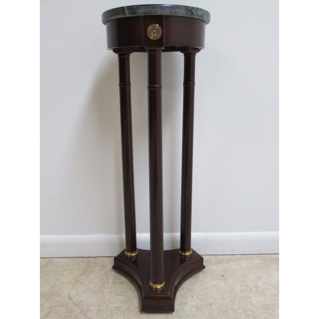 Mahogany Bombay Company Neoclassical Marble Top Pedestal End Table