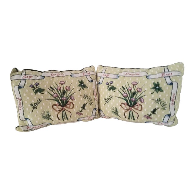 Vintage Tapestry & Canvas Herb & Spice Lumbar Accent Pillows - A Pair For Sale