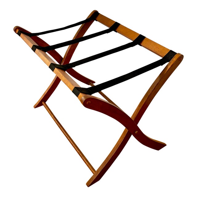 Hotel Cabana Style Folding Luggage Rack, Mahogany For Sale