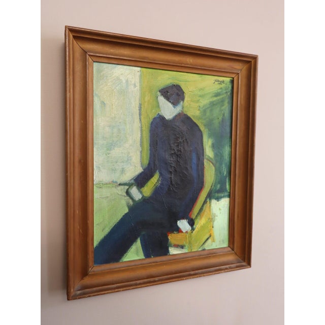 1957 Mid-Century Modern 'A Moment Alone' Vintage Original Figurative Portrait Oil Painting, Framed For Sale - Image 4 of 13