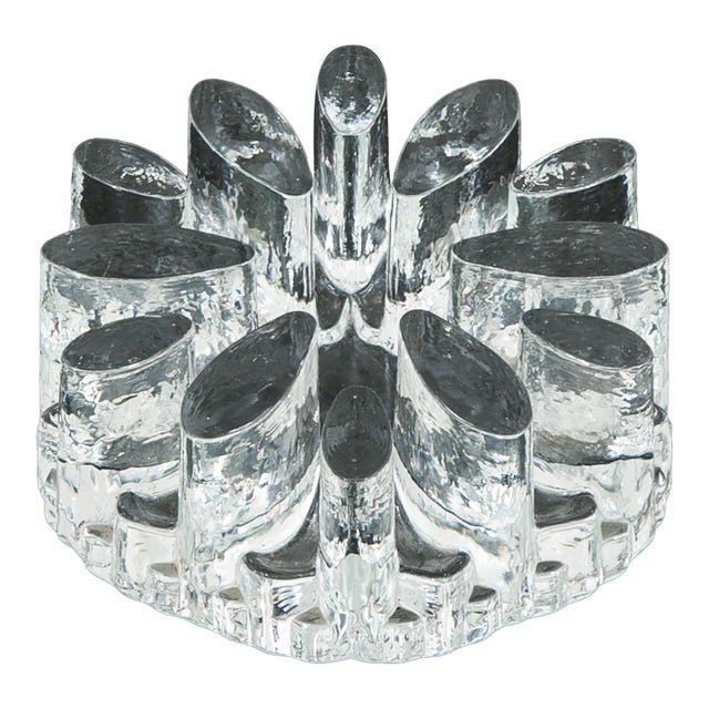 1960s Mid Century Modern Art Crystal Glass Bel Mondo Clear Textured Holder Shutte West For Sale