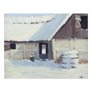 Roald Hansen, Winter Scene with Farm, 1970s, Oil on Canvas For Sale