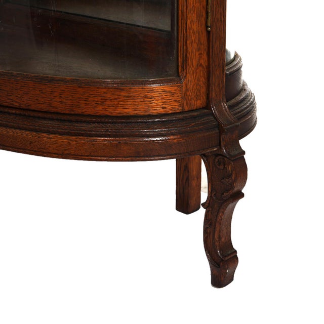 Brown Early 20th Century Antique RJ Horner School Carved Oak & Curved Glass Mirrored China Cabinet C1910 For Sale - Image 8 of 12