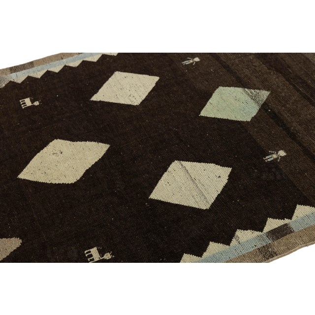 Textile 4x7 Hand-Knotted Brown Modern Gabbeh Wool Rug - Folk Art & Figure Design For Sale - Image 7 of 8