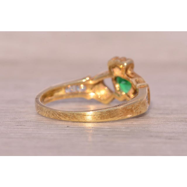 Metal The Bantry: Irish Made Designer Signed Lab Emerald and Cubic Zirconia Claddagh Ring For Sale - Image 7 of 11