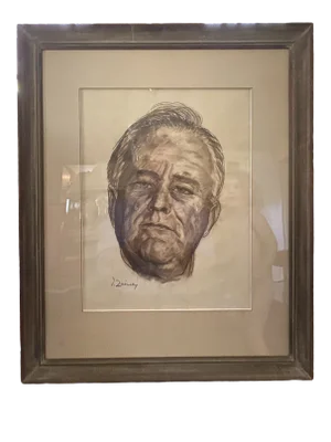 Mid 20th Century Portrait Chalk Drawing of Franklin Delano Roosevelt by Julius Zirinsky, Framed