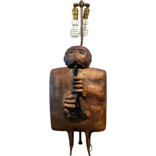 1960s Vintage Figurine Lamp of Music Man Playing Instrument For Sale