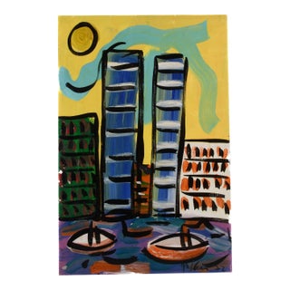Signed Peter Keil "New-York" Oil on Masonite For Sale