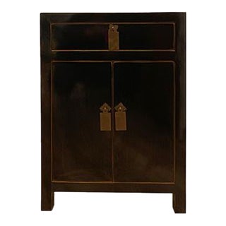1990s Asian Black Lacquer Side Table For Sale