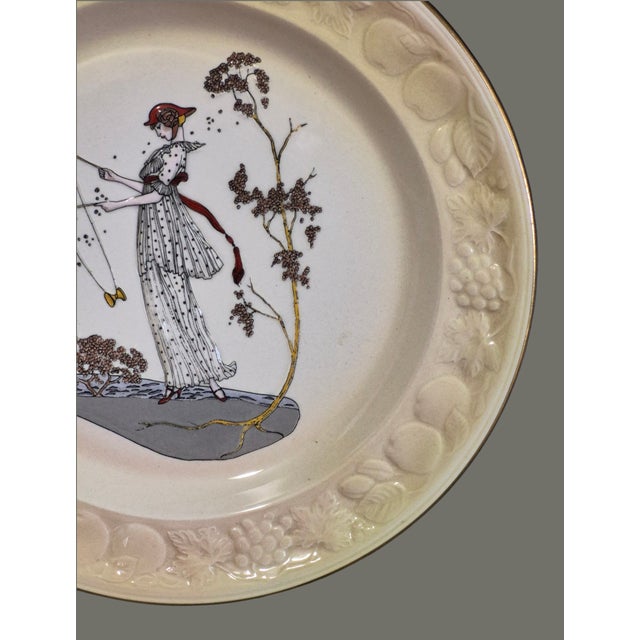 English Vintage Royal Worcester Palissy Majolica Figural "Jane" Plate For Sale - Image 3 of 8