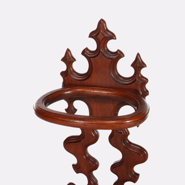 Rococo Antique Rococo Walnut Umbrella Stand With Cast Iron Tray C1890 For Sale - Image 3 of 10