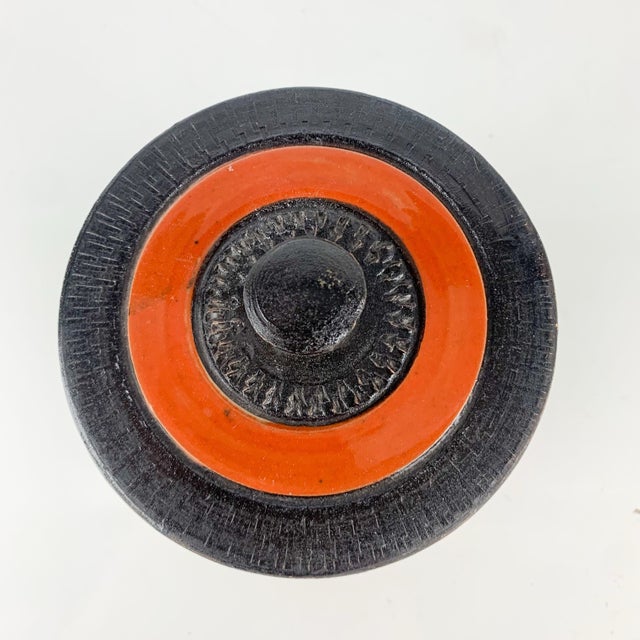 Orange Vintage Mid Century Modern Striped Pottery Canister Jar Lid Bitossi Style Italy For Sale - Image 8 of 12
