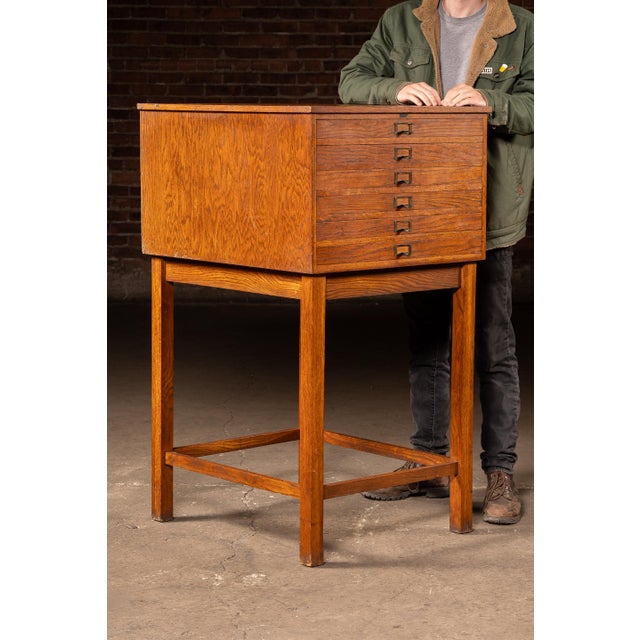 c. 1910s/1920s; Visible Card Index Co. - New Haven, CT Quarter-sawn oak standing filing cabinet with six shallow drawers...