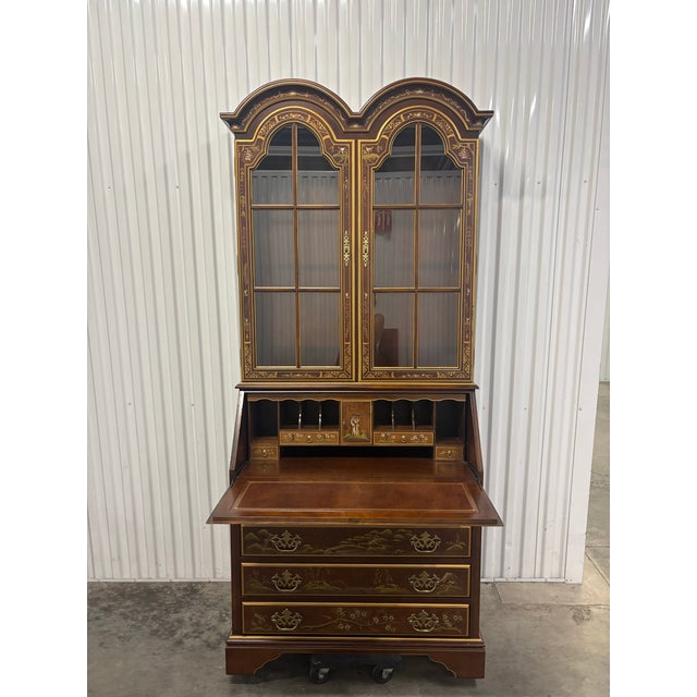 Chinoiserie Leather Top Secretary Desk by Jasper Furniture For Sale - Image 10 of 12