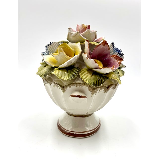 Vintage Italian Hand Painted Porcelain Flower Topiary Basket For Sale - Image 4 of 8