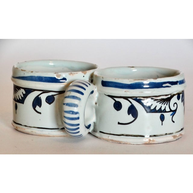 Antique Delft Faience Chinoiserie Presentier Double Dish Hand Painted For Sale - Image 4 of 9