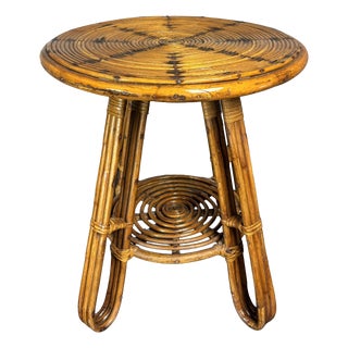 Mid-Century Modern Italian Pencil Rattan and Bamboo Side Table, 1950s For Sale