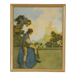 1920s Maxfield Parrish Arts & Crafts Framed 'the Knave Watching Violetta Depart' Print