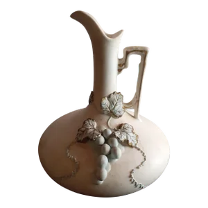 Vintage Lefton Grape Pattern Bisque Squat Pitcher Vase