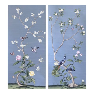 24"*53"/Panel, Hand-Painted Chinoiserie Wall Artwork, Chinoiserie Panels - Set of 2 For Sale