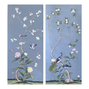 24"*53"/Panel, Hand-Painted Chinoiserie Wall Artwork, Chinoiserie Panels - Set of 2