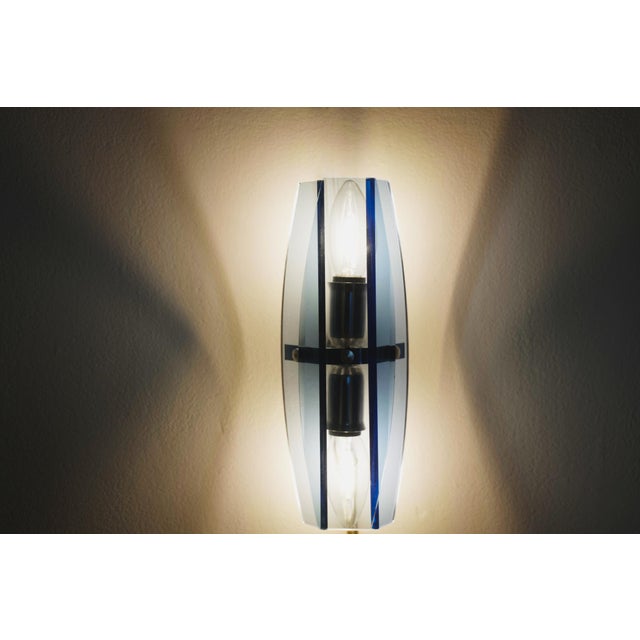 Mid-Century Modern Italian Faceted Blue Glass Veca Wall Sconces by Fontana Arte, 1980s, Set of 2 For Sale - Image 6 of 13