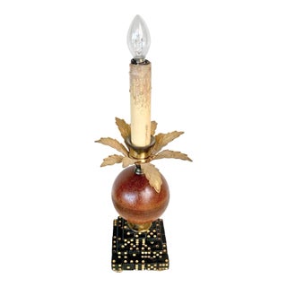Vintage Hollywood Regency Dice and Gilt Metal Palm Tree Candlestick Table Lamp For Sale
