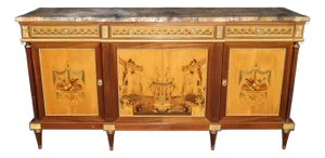 Fine Quality Signed French Made Shallow Marble Top Inlaid Louis XVI Sideboard